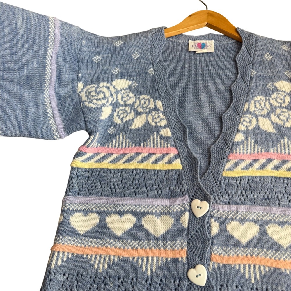 Vintage Heartworks L Crochet Cardigan Sweater Pastel Grannycore Cutesy Kawaii - Picture 5 of 9